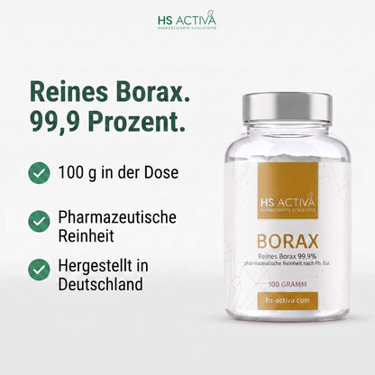 Borax Pulver 99,9 % von HS Activa - 100 g in der Dose, pharmazeutische Reinheit, hergestellt in Deutschland