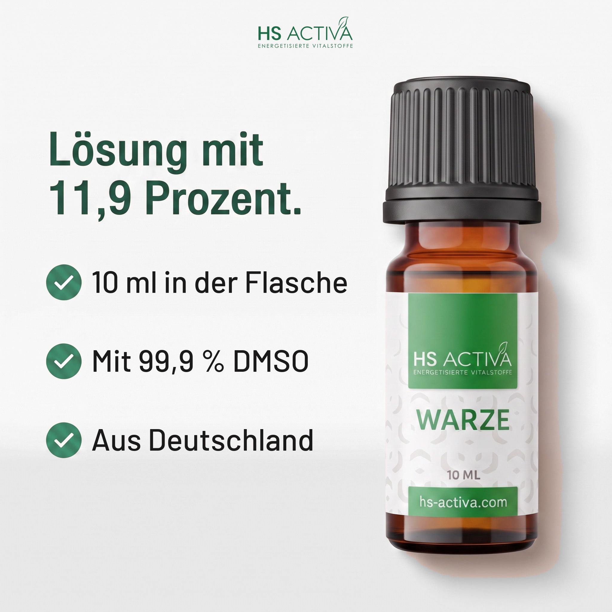 Wasserstoffperoxid 11,9 % mit DMSO von HS Activa - 10 ml Braunglasflasche, mit 99,9 Prozent DMSO, aus Deutschland