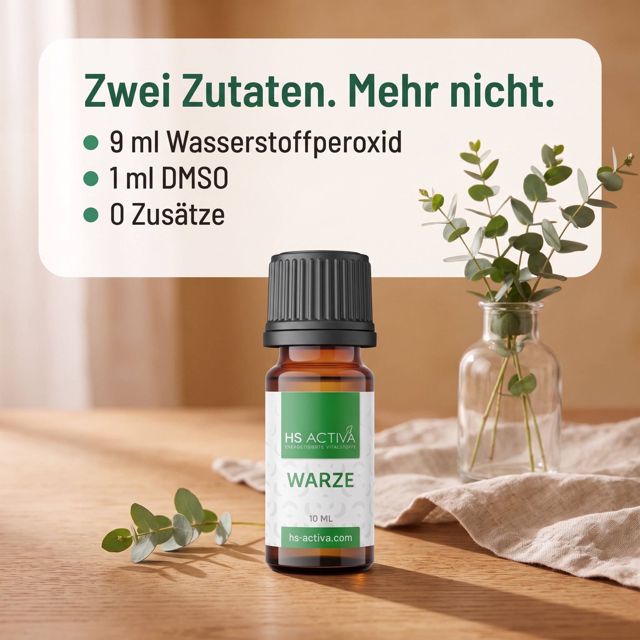 Wasserstoffperoxid 11,9 % + DMSO - zwei Zutaten: 9 ml Wasserstoffperoxid und 1 ml DMSO, ohne Zusätze
