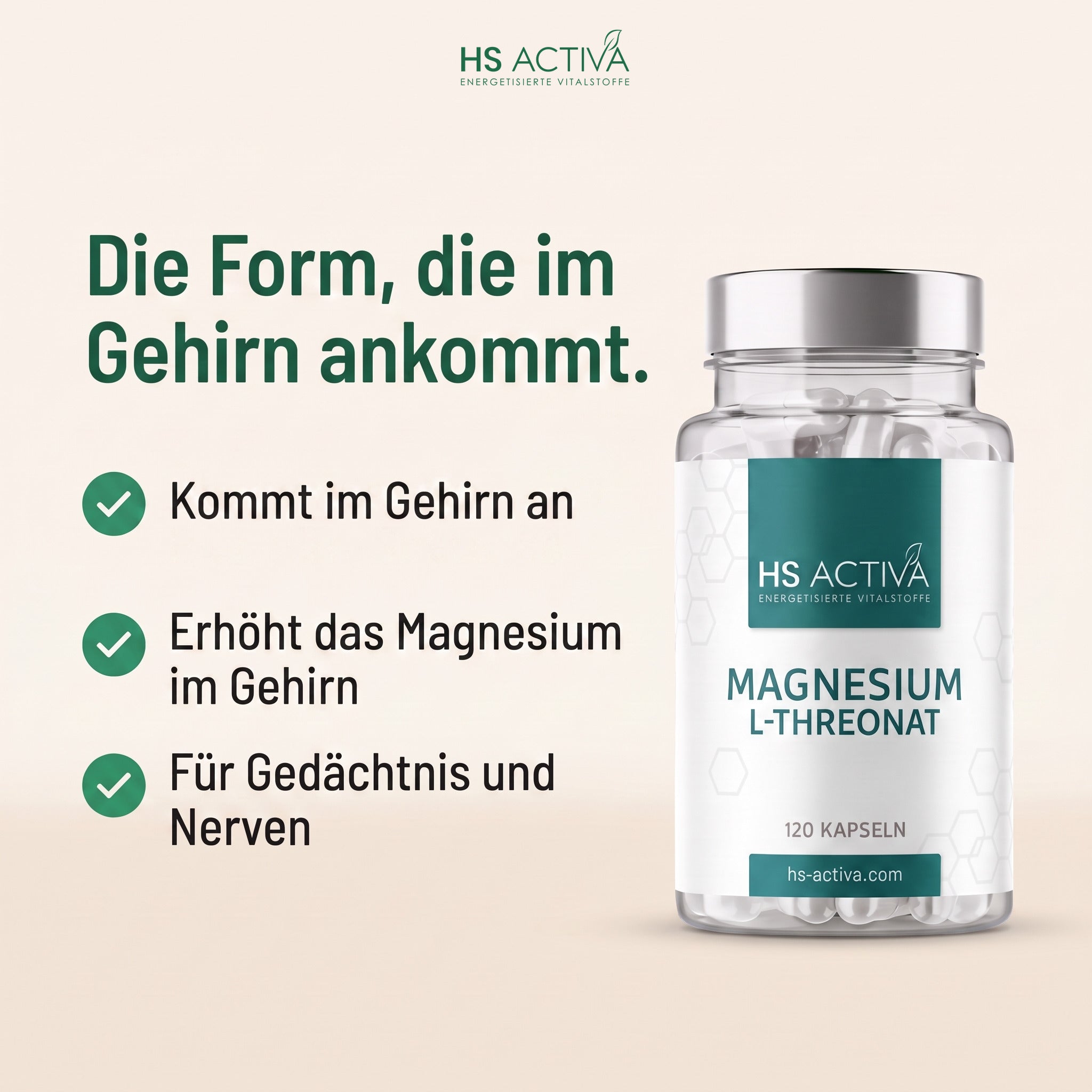 Magnesium L-Threonat von HS Activa - kommt im Gehirn an, für Gedächtnis und Nerven