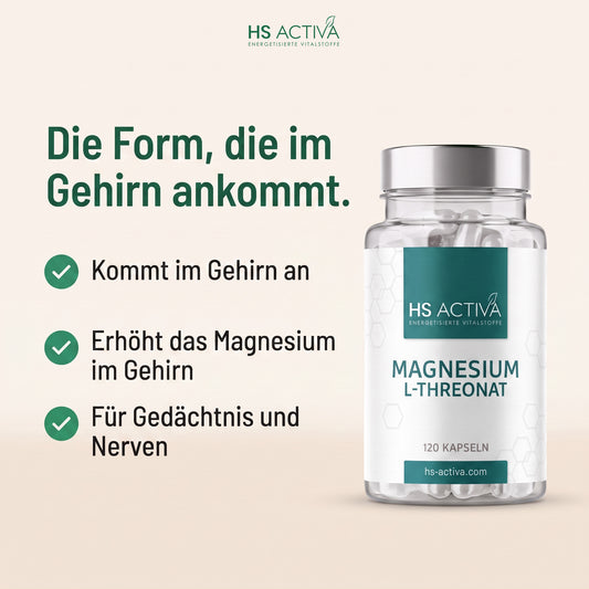 Magnesium L-Threonat von HS Activa - kommt im Gehirn an, für Gedächtnis und Nerven