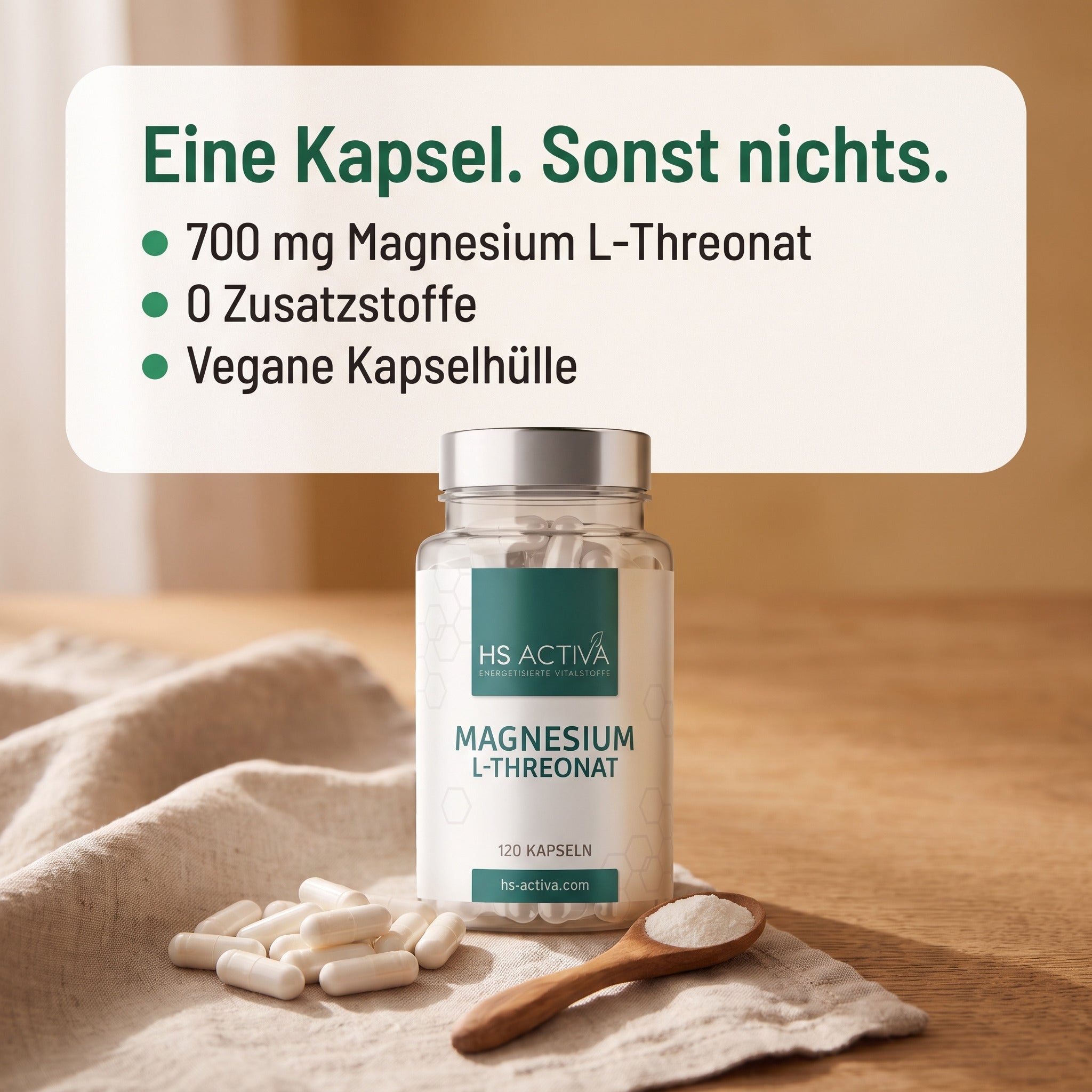 Magnesium L-Threonat Kapseln - 700 mg pro Kapsel, ohne Zusatzstoffe, vegane Kapselhülle