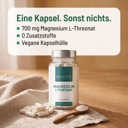 Magnesium L-Threonat Kapseln - 700 mg pro Kapsel, ohne Zusatzstoffe, vegane Kapselhülle