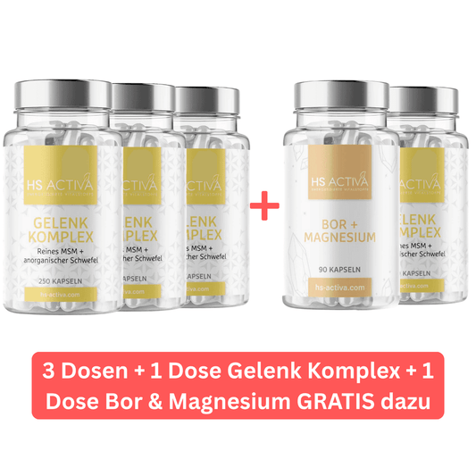 4 Dosen Gelenk Komplex - Angebot mit 1 Dose Bor & Magnesium gratis, ideal zur Gelenkunterstützung und Nahrungsergänzung im Vorteilspack.