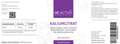 Verzehrempfehlung und Zutaten unserer Kaliumcitrat Kapseln
