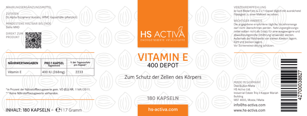 Vitamin E Kapseln kaufen - das HS Activa Label