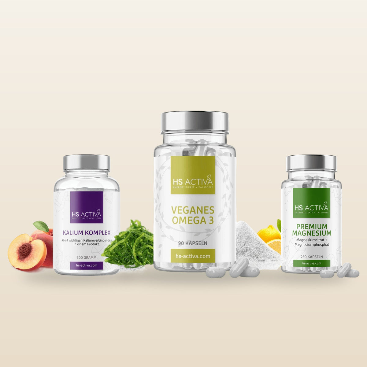 Herz Aktiv Set von HS Activa mit Veganem Omega 3, Kalium Komplex und Magnesium