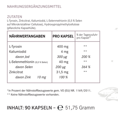 Schilddrüsen Komplex - 90 Kapseln mit L-Tyrosin, Jod, Selen und Zink